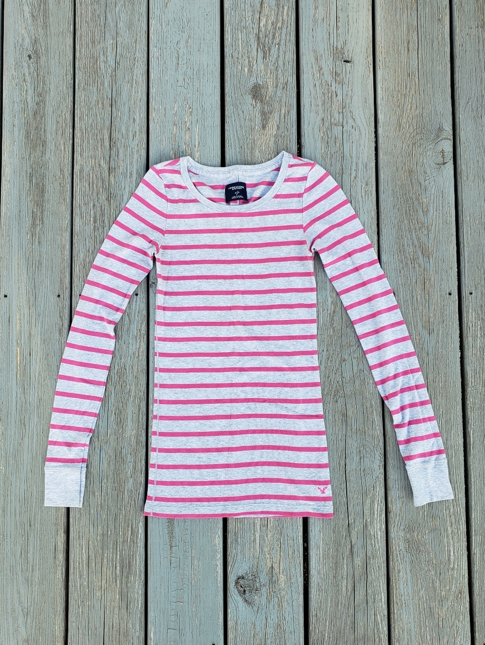 AMERICAN EAGLE Y2k Grey & Pink Striped Top Size Small